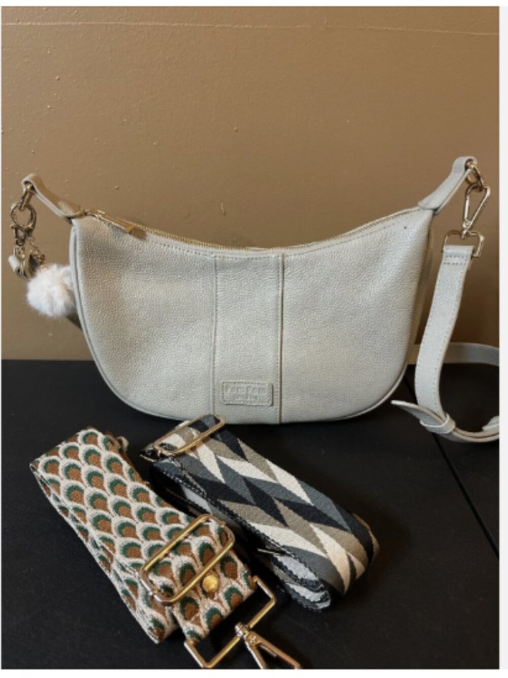 Pom Pom London Leather Sutton Crescent Crossbody-Gray-NEW-A685847